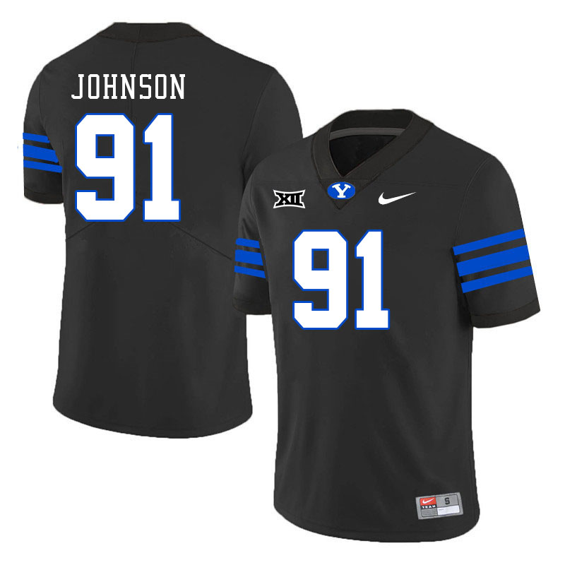 Men #91 Dallin Johnson BYU Cougars College Football Jerseys Stitched Sale-Black